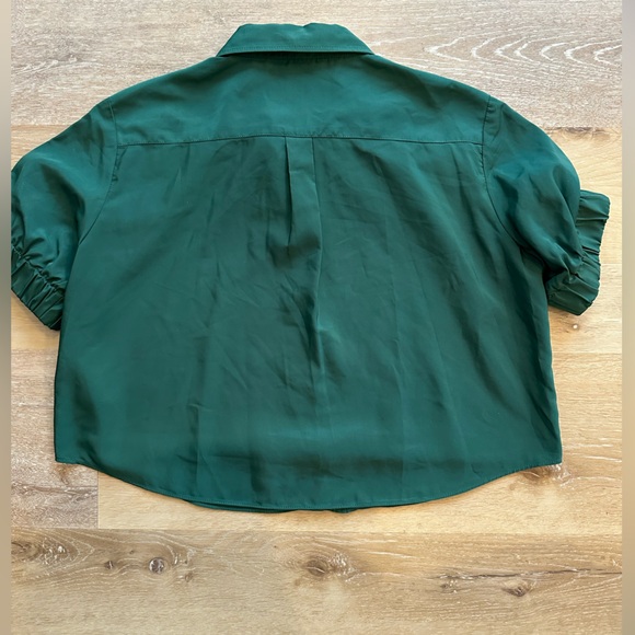 Zara Dark Green Cropped Button-Up Blouse - Picture 2 of 4